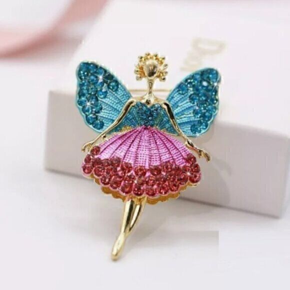 Jewelry - Angel with Wings Fairy Ballerina Dancer Rhinestone Brooch